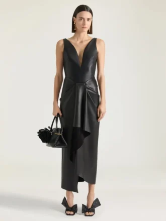 レザー製ロングラップドレス