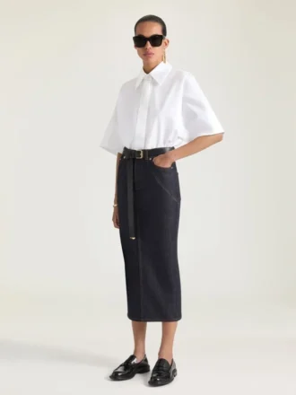 ローデニム製ミディ・キックバックスカート