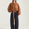 ナッパレザー製 クロップド コクーン ボンバー ナッパレザー製 クロップド コクーン ボンバー