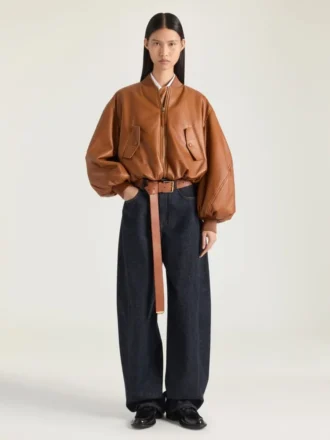 ナッパレザー製 クロップド コクーン ボンバー