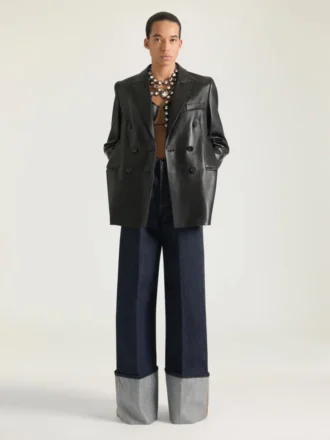 レザー製ダブルブレスト・スラッシュジャケット