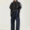 ナッパレザー製、ジップ付きショールカラーのボンバージャケット ナッパレザー製、ジップ付きショールカラーのボンバージャケット