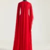 ケープ付きシフォン製ドレープイブニングドレス ケープ付きシフォン製ドレープイブニングドレス