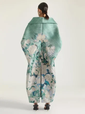 ローズ柄ジャカード スリット入りロングコート