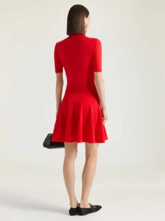 セカンドスキン風ニット素材のミニポロドレス