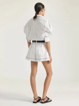 コットンとシルクのストライプ柄ショーツ