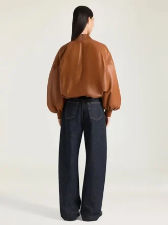 ナッパレザー製 クロップド コクーン ボンバー