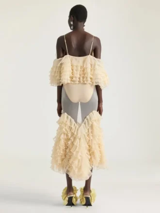 極細ニットのロングフリルドレス