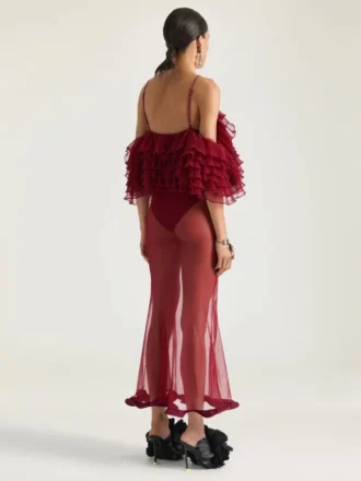 極細ニットのロングフリルドレス