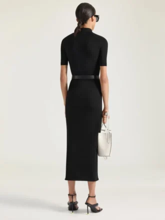 セカンドスキン風ニット素材のミディポロドレス