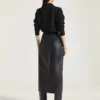 ナッパレザー製 ドレープミディスカート ナッパレザー製 ドレープミディスカート