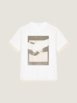 コットンとオーガンザのTシャツ。シュルレアリスムプリント