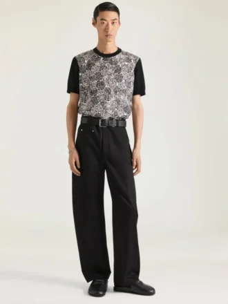 フラワープリントのコットンニットTシャツ