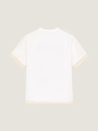 コットンとオーガンザのTシャツ。シュルレアリスムプリント