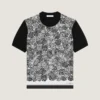 フラワープリントのコットンニットTシャツ